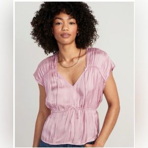 Old Navy Women’s Waist-Defined Satin Tie-Front Pink Lightweight Blouse Size XL
